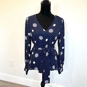 Halogen V-Neck Long Sleeve Polka Dot Blouse